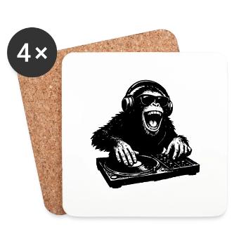 Cool DJ monkey at the mixing desk - Coasters (set of 4) - white - Front