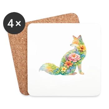 Fuchs Aquarell Silhouette Blumen - Untersetzer (4er-Set) - Weiß - Vorne