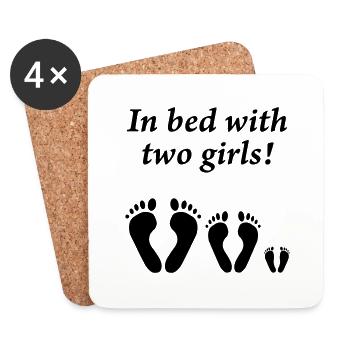 In bed with two girls - daddy and his girls - Papa - Coasters (set of 4) - white - Front