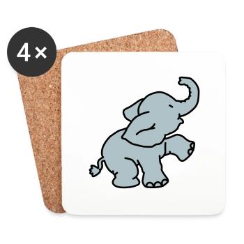Happy Elephant (2 colors) - Coasters (set of 4) - white - Front