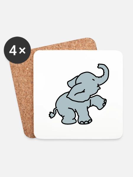 Happy Elephant (2 colors) - Untersetzer (4er-Set) - Weiß