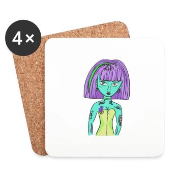 Mme Girl - Dessous de verre (lot de 4) - blanc - Devant