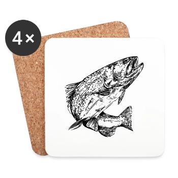 Vintage rainbow trout in the jump - Coasters (set of 4) - white - Front