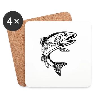 Vintage Trout Elegant char in the jump - Coasters (set of 4) - white - Front