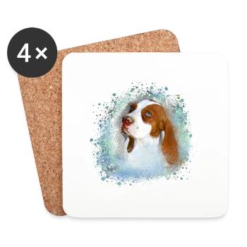 Canaan, chien, graffiti, beige, peinture, bleu - Dessous de verre (lot de 4) - blanc - Devant