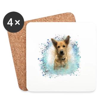 Canaan, chien, graffiti, beige, peinture, bleu - Dessous de verre (lot de 4) - blanc - Devant
