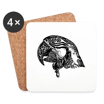 Portrait de tête de perroquet Dessin d’oiseau vintage - Dessous de verre (lot de 4) - blanc - Devant