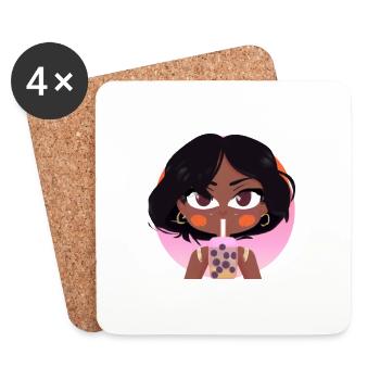 Jeune fille noire africaine qui boit du bubble tea - Dessous de verre (lot de 4) - blanc - Devant