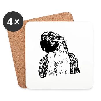 Parrot Portrait Vintage Bird Drawing - Coasters (set of 4) - white - Front