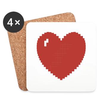 Heart heart Pixel Gamer Cadeau - Dessous de verre (lot de 4) - blanc - Devant