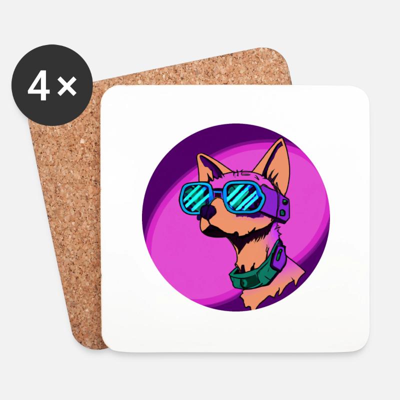 Cyber-Hund - Untersetzer (4er-Set) - Weiß