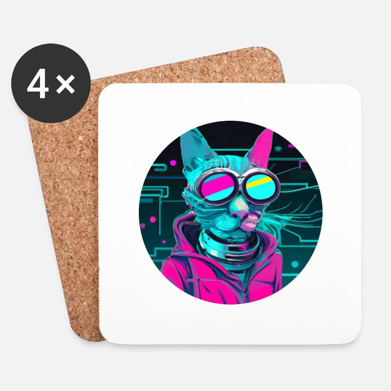Stilvolle Katze - Untersetzer (4er-Set) - Weiß