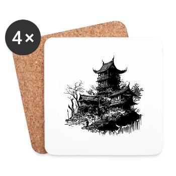 Japanese architecture temple in retro design - Coasters (set of 4) - white - Front