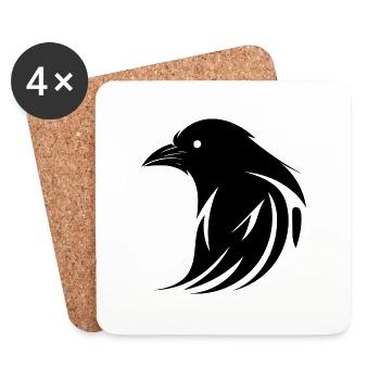 Raven Tattoo Portrait with Wings - Coasters (set of 4) - white - Front
