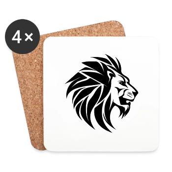 Large Lion Head with Mane Tattoo Style - Coasters (set of 4) - white - Front