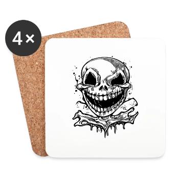 Laughing Halloween Tattoo Skull - Coasters (set of 4) - white - Front