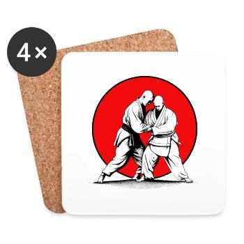 Aikido Kampfkunst Sport Kämpfer im Sonnenuntergang - Untersetzer (4er-Set) - Weiß - Vorne