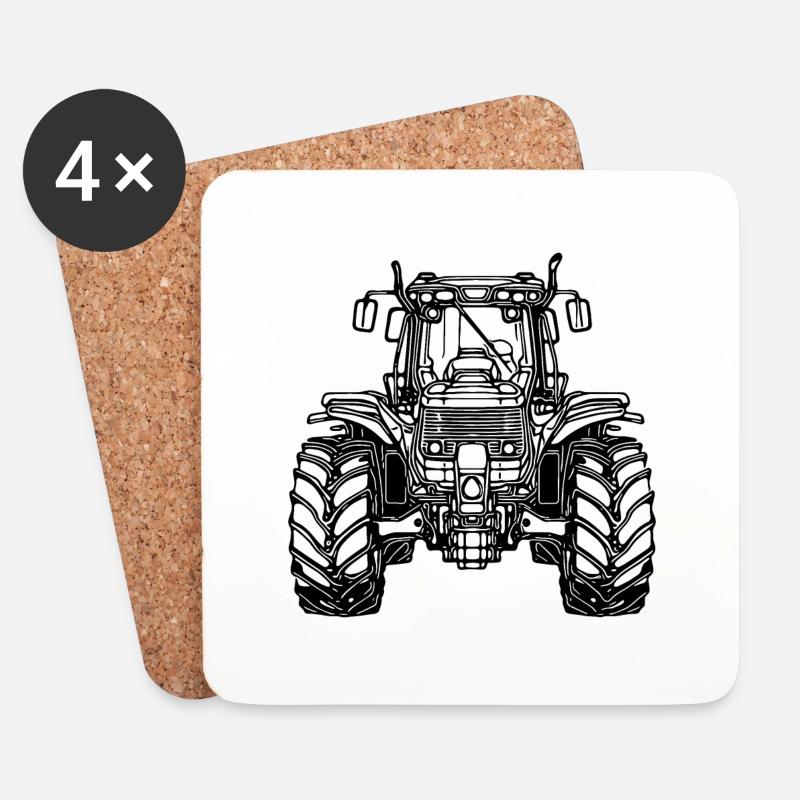 Schwere Zugmaschine Großer Acker Feld Schlepper - Untersetzer (4er-Set) - Weiß