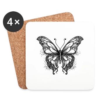 Lignes de tatouage minces style papillon rêve - Dessous de verre (lot de 4) - blanc - Devant