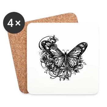 Butterfly and flowers in tattoo style - Coasters (set of 4) - white - Front