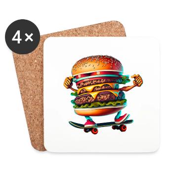 Cheeseburger Skateboard Skater - Coasters (set of 4) - white - Front