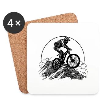 Mountain peak mountain biker with bike - Coasters (set of 4) - white - Front