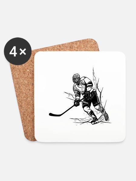 Cooler Eishockey Spieler Fan Motiv - Untersetzer (4er-Set) - Weiß