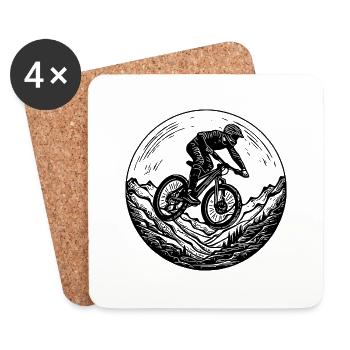 Mountain biker logo with bike on the forest path - Coasters (set of 4) - white - Front