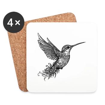 Tropical Exotic flying hummingbird with wings - Coasters (set of 4) - white - Front