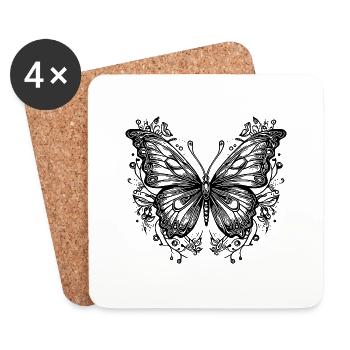 Tatouage Flower Lines Style Papillon - Dessous de verre (lot de 4) - blanc - Devant