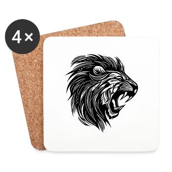 Wild Mighty Lion Head Tattoo Style Mane - Coasters (set of 4) - white - Front