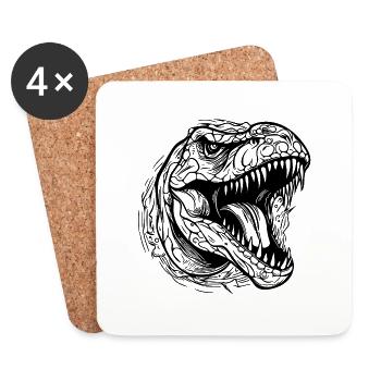 Brüllender T-Rex Dinosaurier Tattoo Dino Design - Untersetzer (4er-Set) - Weiß - Vorne