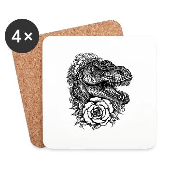 Tatouage de dinosaure Dino Fleurs T-Rex Style - Dessous de verre (lot de 4) - blanc - Devant