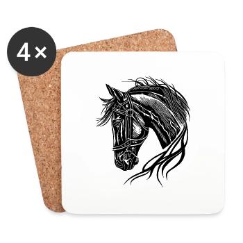 Bel étalon avec une élégante crinière ondulante - Dessous de verre (lot de 4) - blanc - Devant