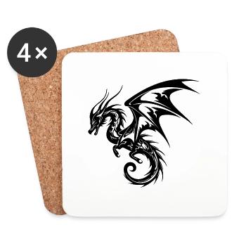 Fliegender chinesischer Drache im Tattoo Style - Untersetzer (4er-Set) - Weiß - Vorne