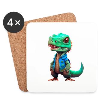 kleiner T-Rex in Jeansjacke - Untersetzer (4er-Set) - Weiß - Vorne