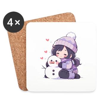Süßer Weihnachts Schneemann Mädchen Winter-Design - Untersetzer (4er-Set) - Weiß - Vorne