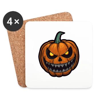 Halloween Kürbis Gesicht Glühende Augen Fratze - Untersetzer (4er-Set) - Weiß - Vorne