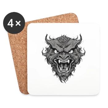 Loup-garou sauvage aux dents méchantes, dents pointues - Dessous de verre (lot de 4) - blanc - Devant