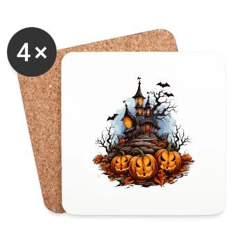 Halloween Kürbis Fledermaus Zauber Spukhaus - Untersetzer (4er-Set) - Weiß - Vorne