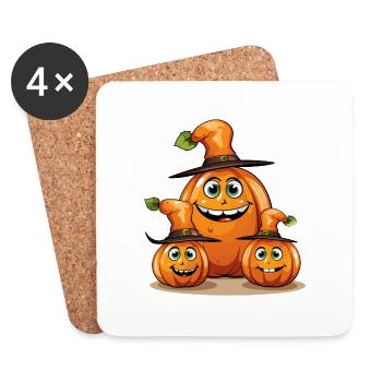 Citrouille familiale souriante d’Halloween avec chapeau de sort - Dessous de verre (lot de 4) - blanc - Devant