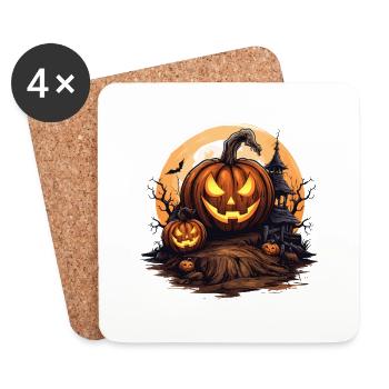 Halloween Maison hantée Sort Chauve-souris de citrouille - Dessous de verre (lot de 4) - blanc - Devant