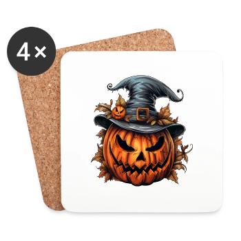 Halloween Wild Spell Hat Citrouille effrayante - Dessous de verre (lot de 4) - blanc - Devant
