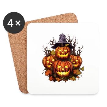 Horde de citrouilles d’Halloween effrayantes aux yeux brillants - Dessous de verre (lot de 4) - blanc - Devant
