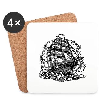 Old Cruise Ship Elegant Sailing Ship - Coasters (set of 4) - white - Front