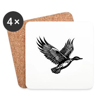 Joli canard volant avec des ailes - Dessous de verre (lot de 4) - blanc - Devant