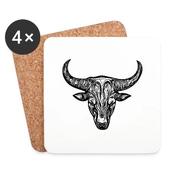 Bull Grill Logo Cattle Mythology Style - Coasters (set of 4) - white - Front