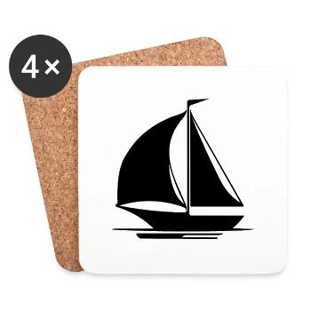 Voilier avec mât, voiles et pavillon - Dessous de verre (lot de 4) - blanc - Devant