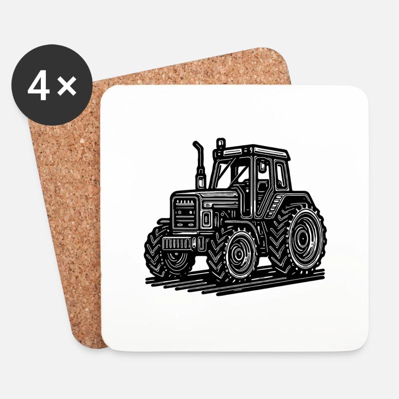 Landmaschinen Hektar Traktor Feld Schlepper - Untersetzer (4er-Set) - Weiß