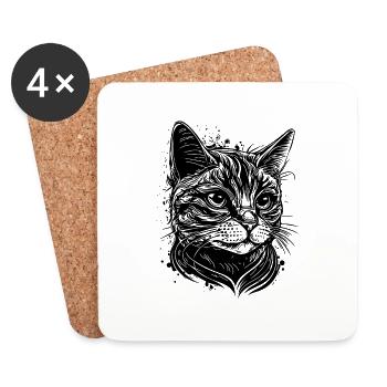 Joli chat au design vintage - Dessous de verre (lot de 4) - blanc - Devant
